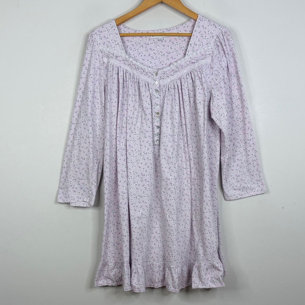 Eileen West Nightgown Womens XL Pink Gray Floral Cotton Jersey Short Cottagecore